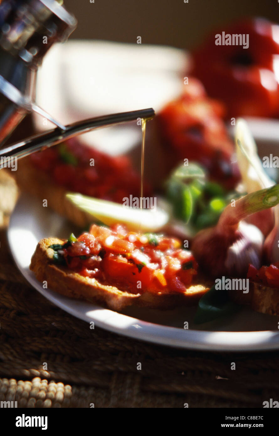 Italianstyle tomatoes on bread Stock Photo Alamy