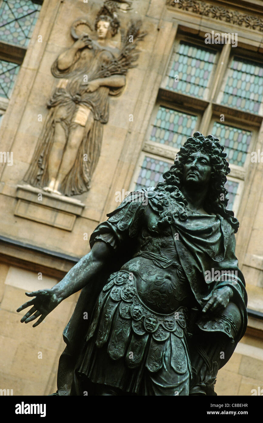 Paris. France. Statue of Louis XIV Musee Carnavalet, rue de Sevigne 3rd Arrondissement. Stock Photo