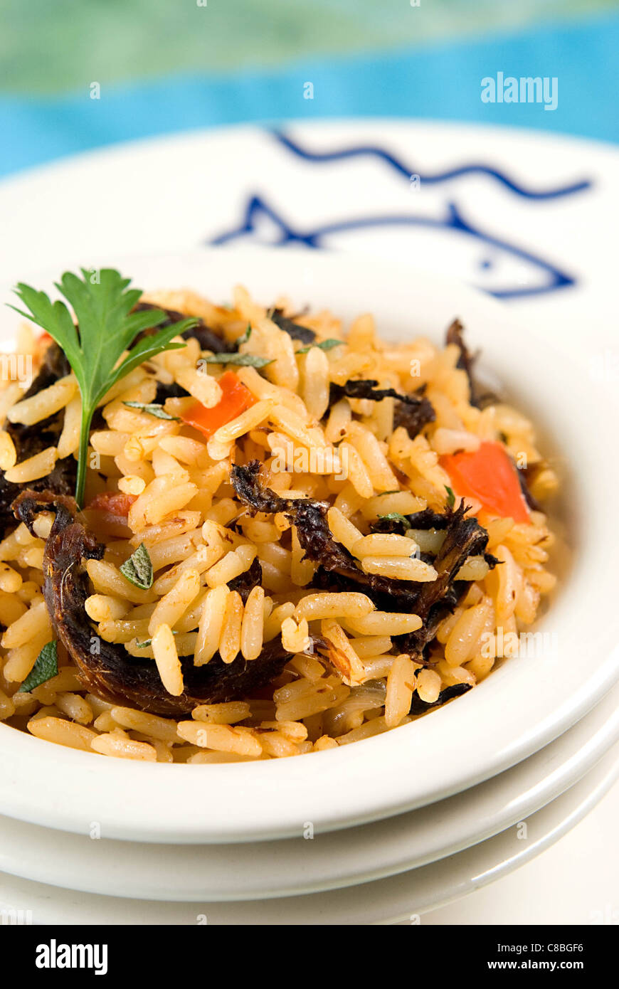 Rice and herring dish Stock Photo Alamy