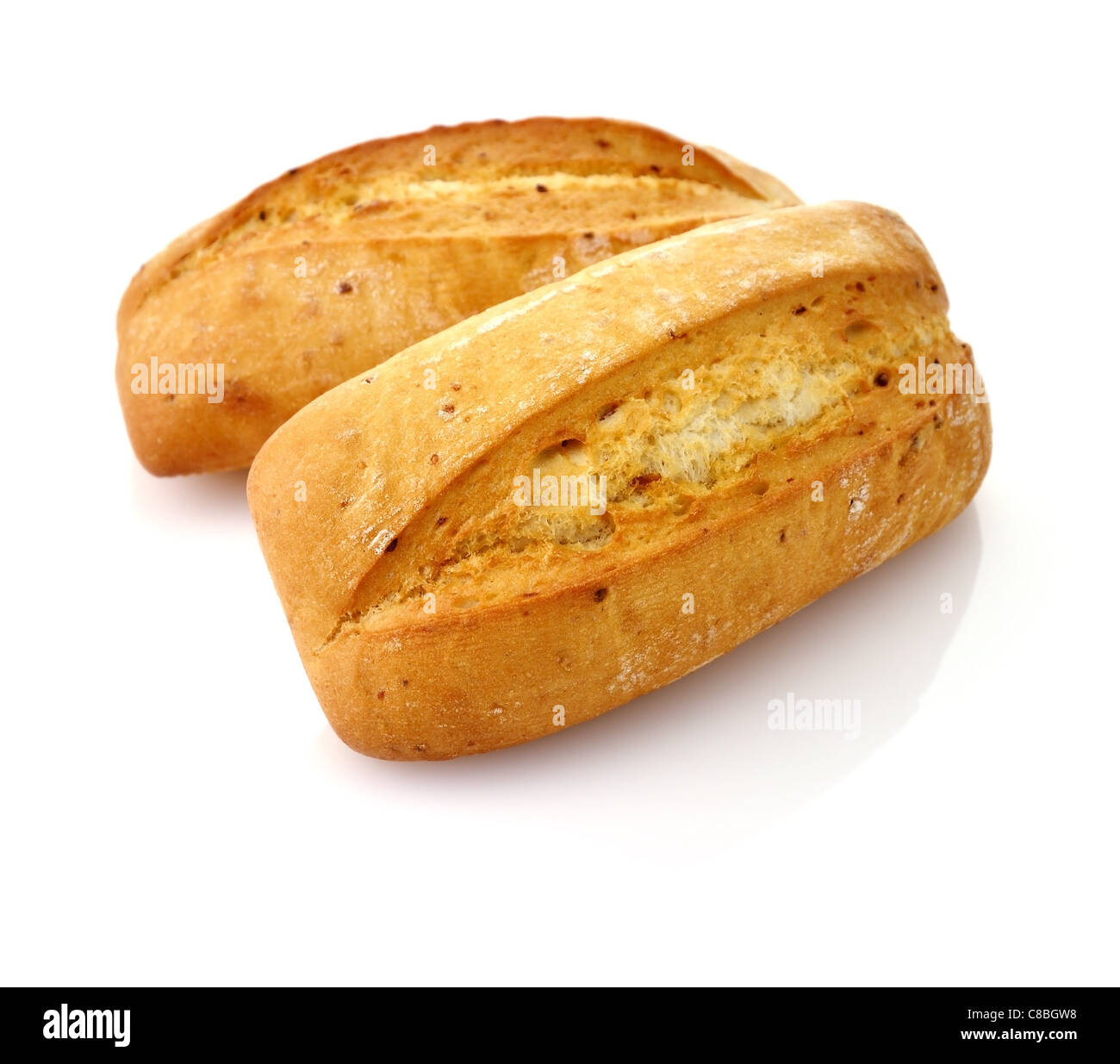 Freshly baked french bread loaves on white background Stock Photo - Alamy