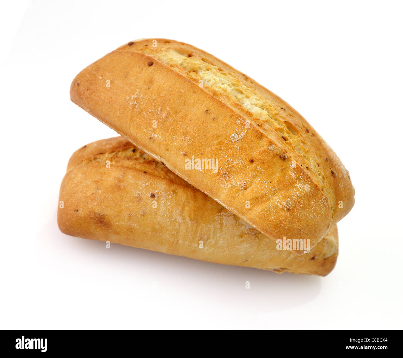 Freshly baked french bread loaves on white background Stock Photo Alamy