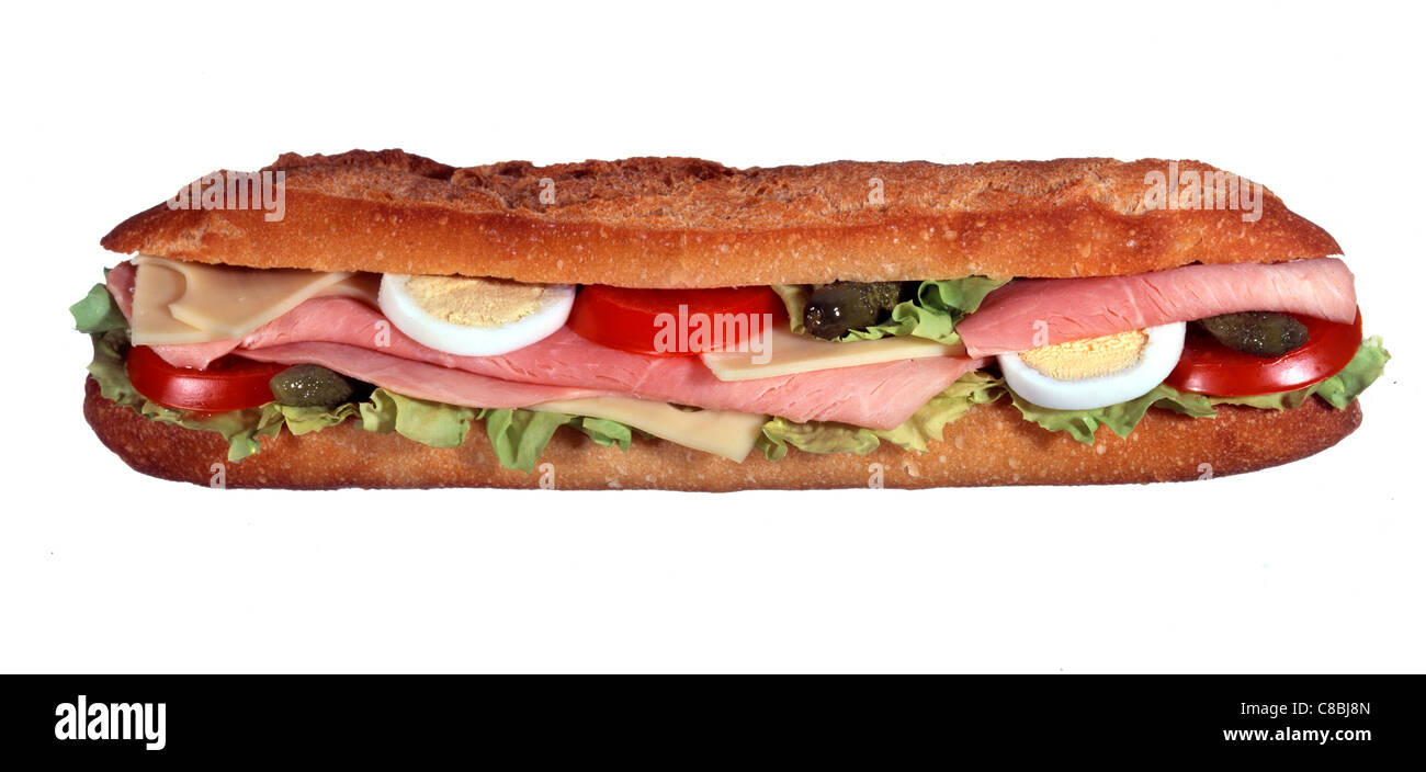 Ham, Gruyère, boiled egg and tomato baguette sandwich Stock Photo Alamy