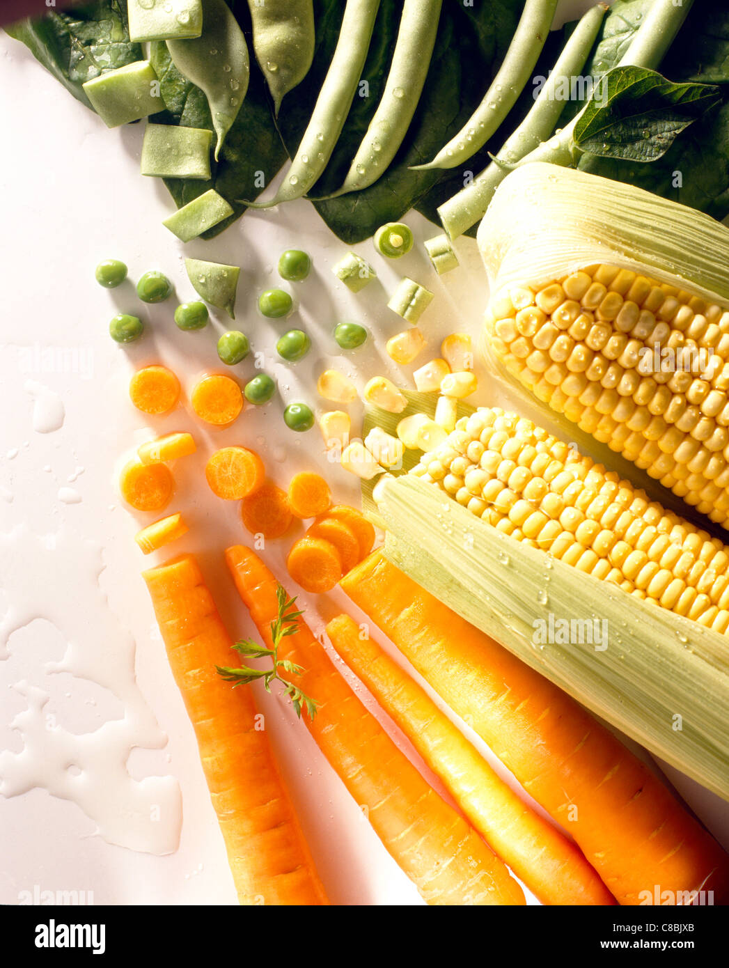 Carrots, green beans and peas Stock Photo Alamy
