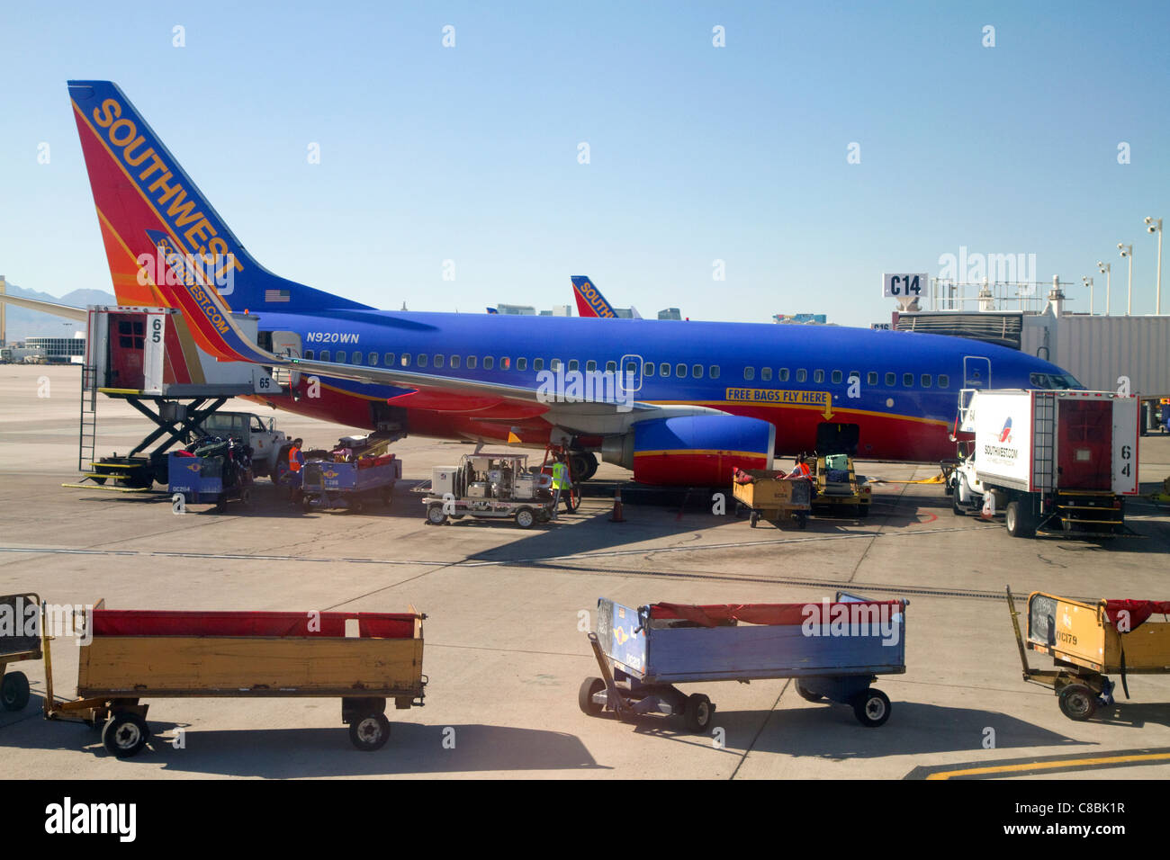 Southwest Boeing 737 at the Las Vegas airport, Nevada, USA. Stock Photo