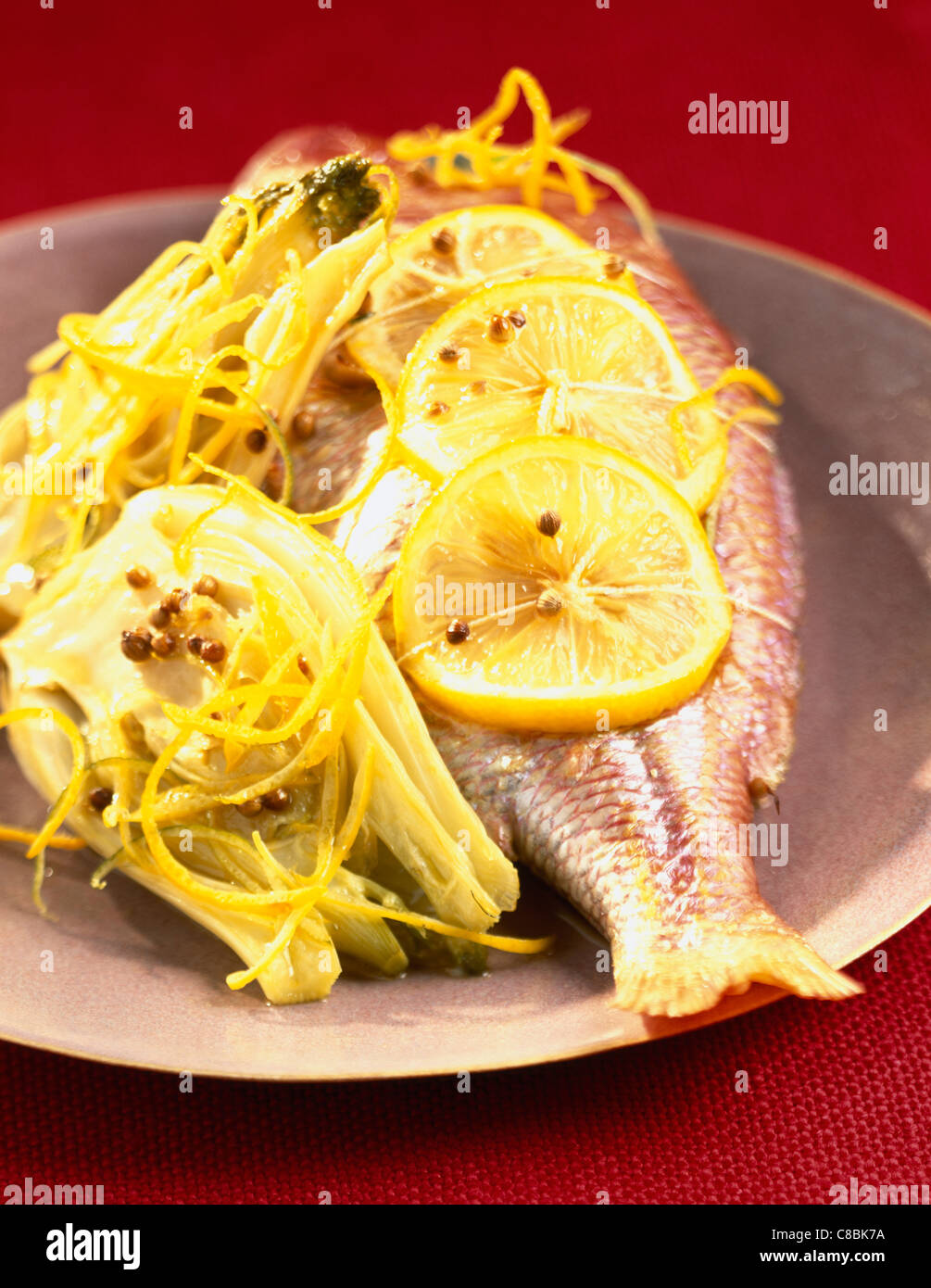 sea bream with preserved fennel and citrus zest Stock Photo