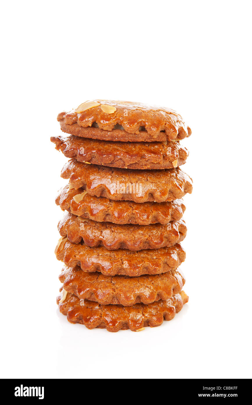 Dutch Gingerbread Pile of typical Dutch filled gingerbread cookies over white background ...