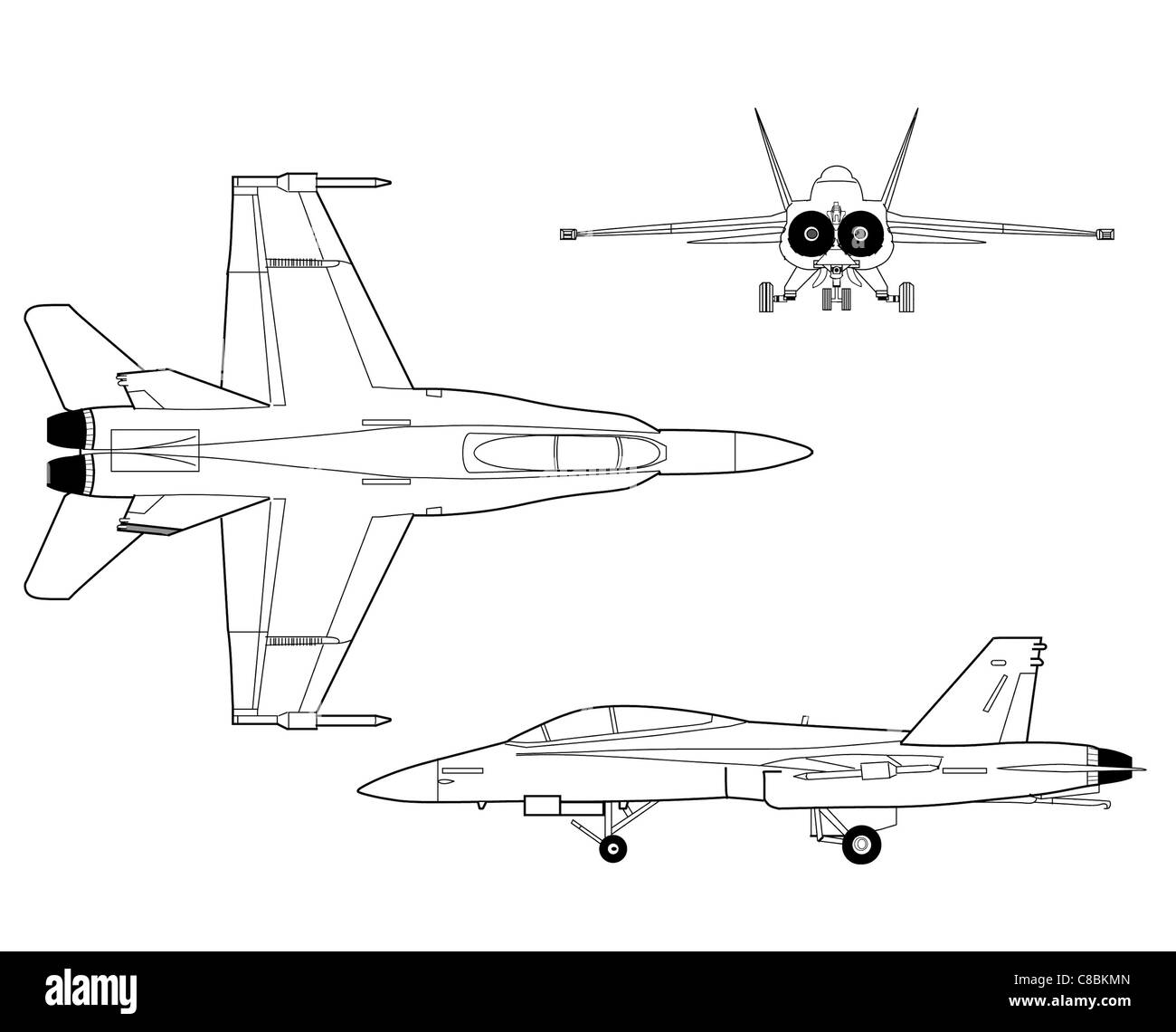 3 view aircraft line art drawing The F-18 Systems Research Aircraft ...