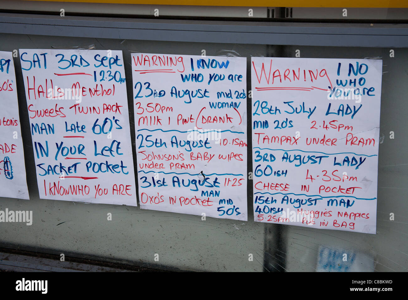 Deterring Theft "Name and Shame" Notices in Shop Window Warning Signs