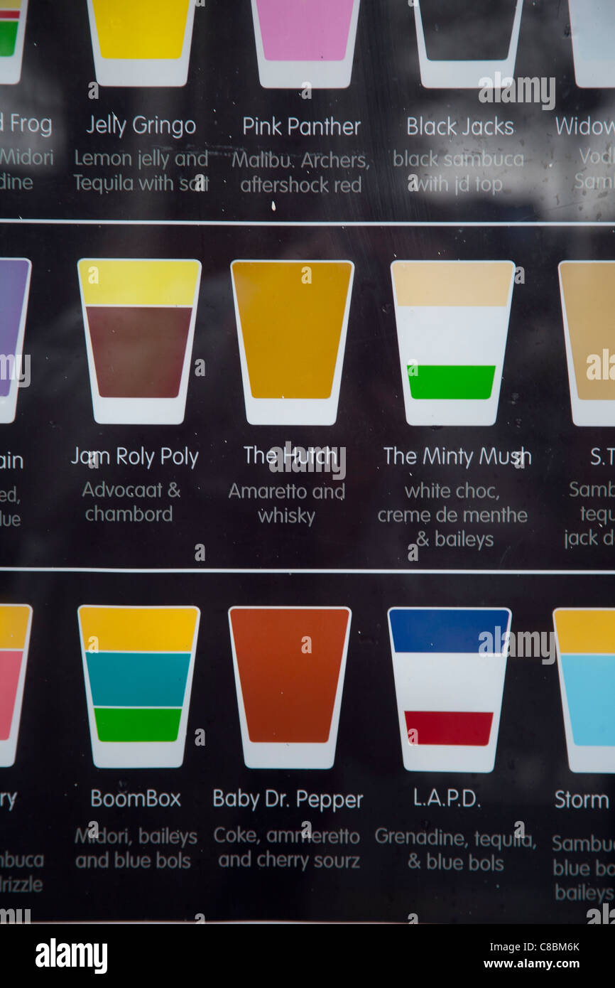 Drinks Menu outside a nightclub in Southport Stock Photo