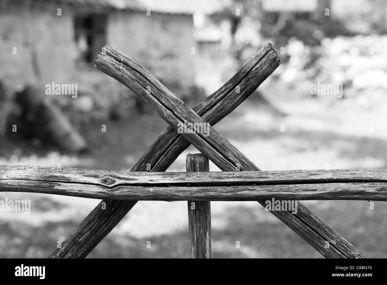 White wooden gate Black and White Stock Photos & Images - Alamy