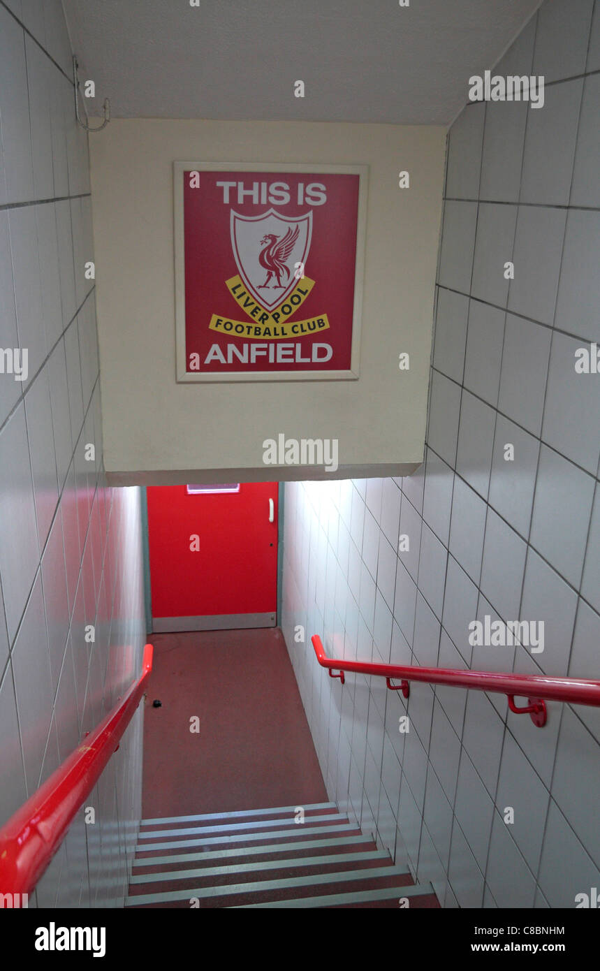 The This Is Anfield Sign Above The Steps Leading To The Pitch At Anfield The Home Ground Of Liverpool Football Club Stock Photo Alamy