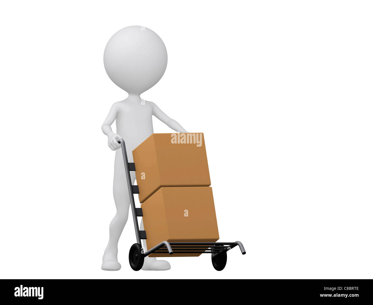 3d people icon with hand trucks and cargo boxes- This is a 3d render illustration Stock Photo