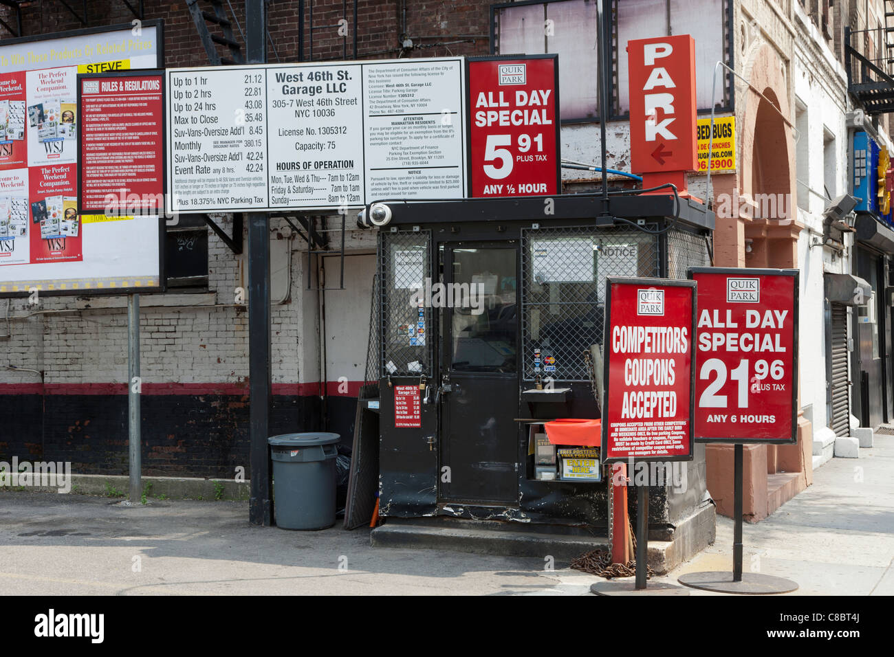 A parking lot on 46th Street in Manhattan in New York City. Stock Photo