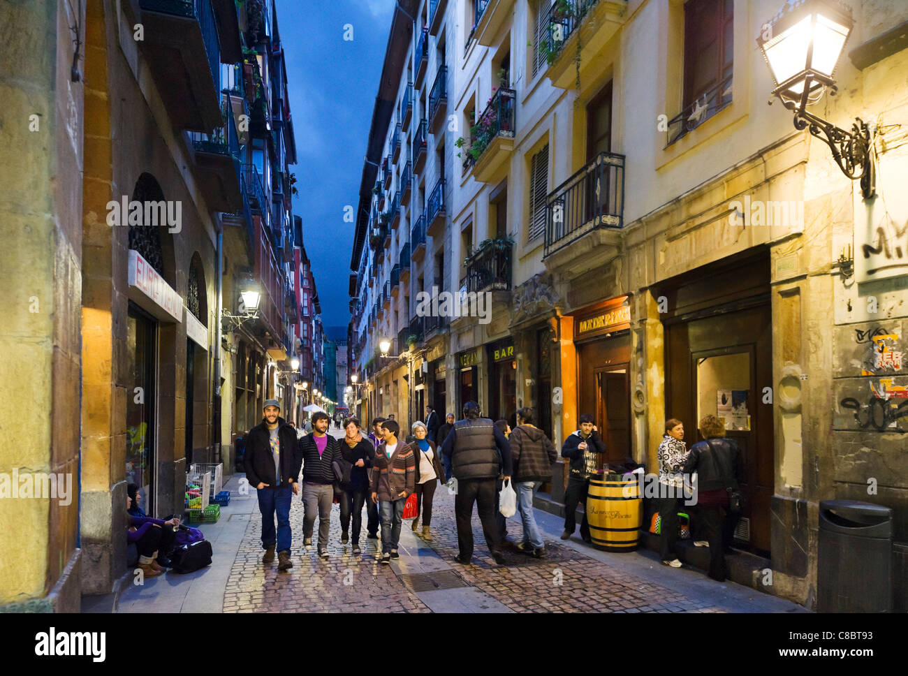 Bars in one of the narrow in the historic Old Town (Casco Viejo), Bilbao,  Bizkaia, Basque Country, Spain Stock Photo - Alamy