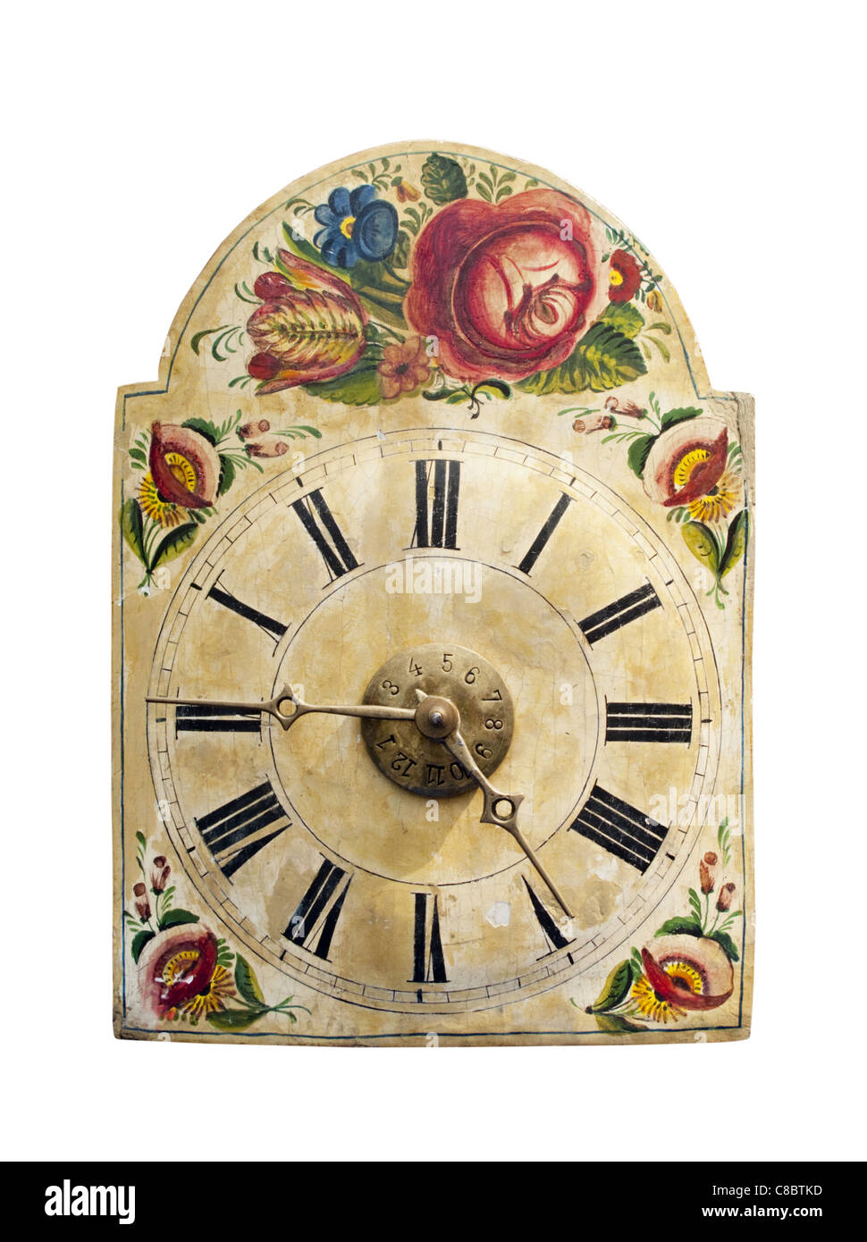 Vintage clock with floral design - cutout Stock Photo