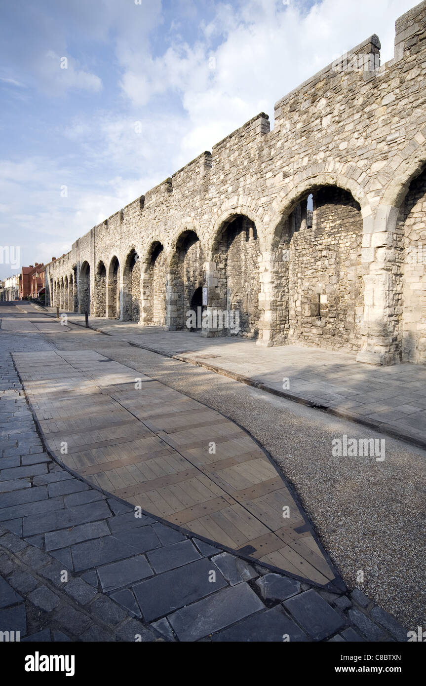 The Old town walls on Western Esplanade, Old Town, Southampton