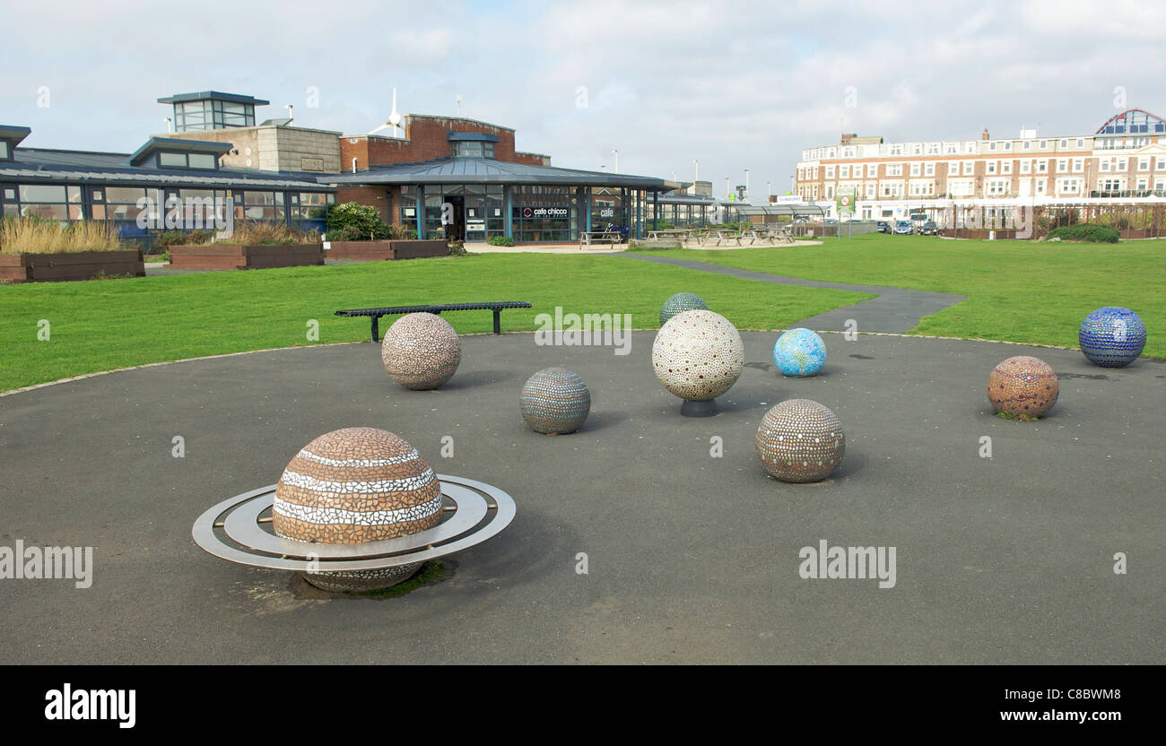 Model Orrery in the grounds of Solaris centre,Blackpool,UK and designed by artist Caroline Murphy Stock Photo