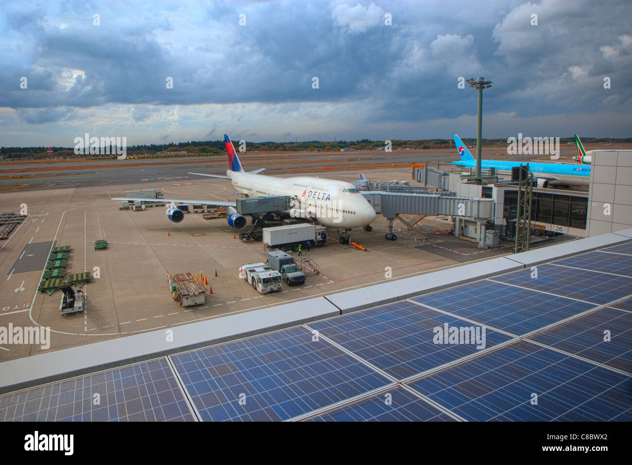 Solar Panels at Narita Airport, Tokyo Stock Photo