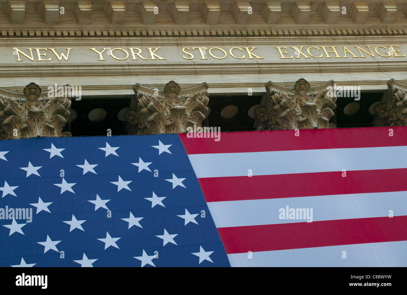 The New York Stock Exchange with American Flag Stock Photo Alamy