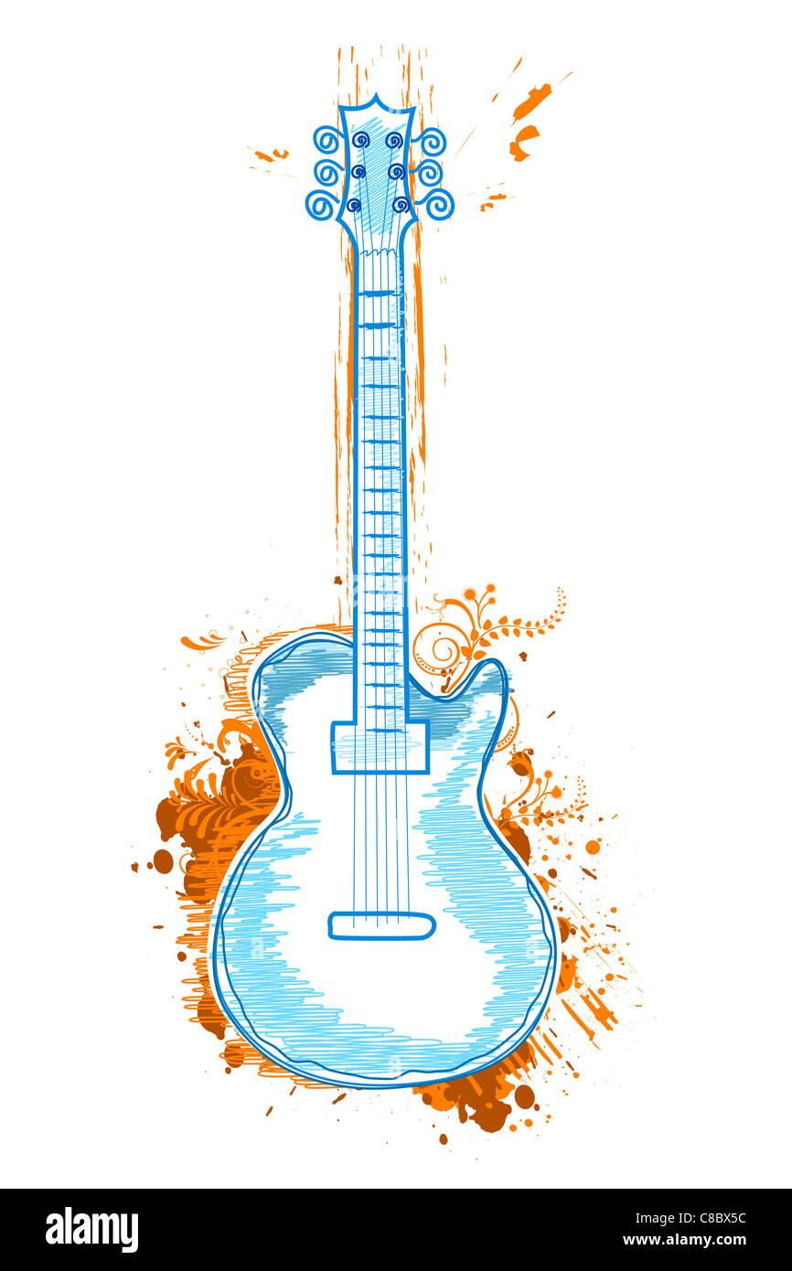 illustration of floral guitar on white background Stock Photo - Alamy