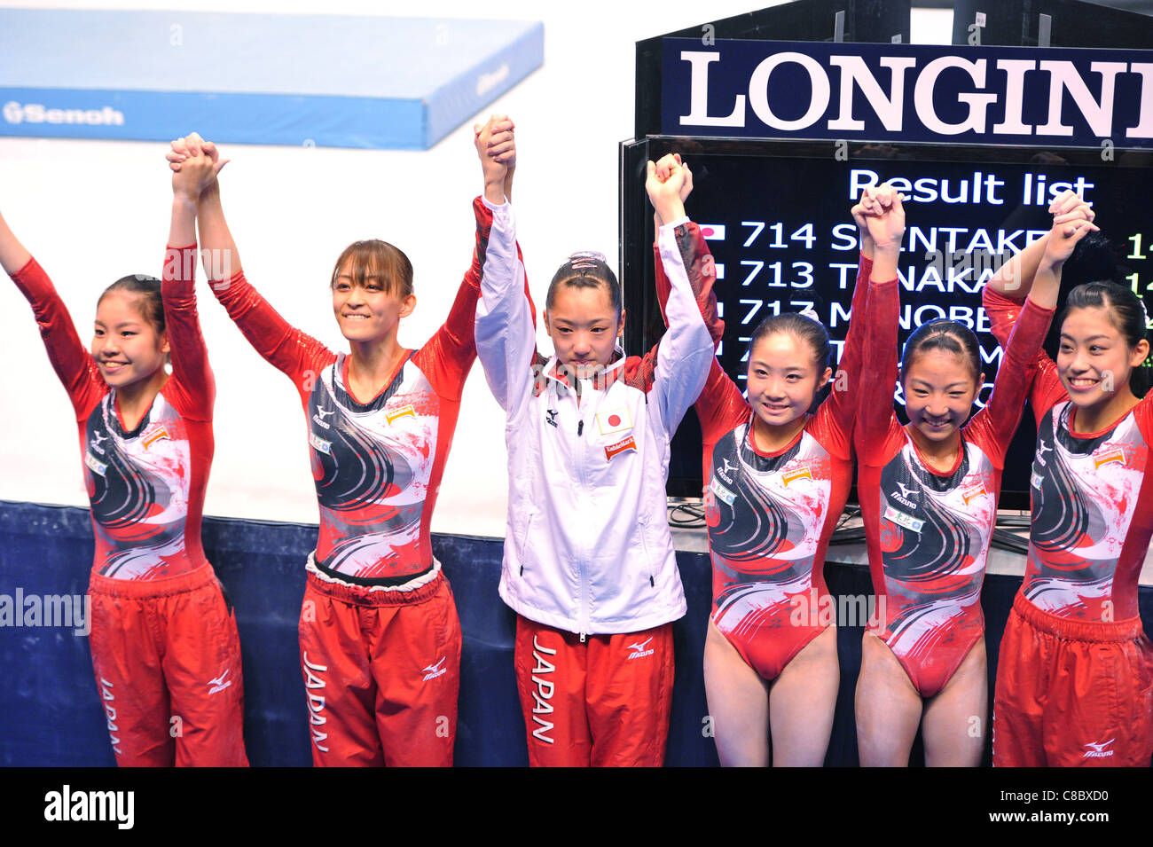 Women's Japan NationalTeam Group performs during the FIG World Artistic Gymnastics Championships Tokyo 2011. Stock Photo