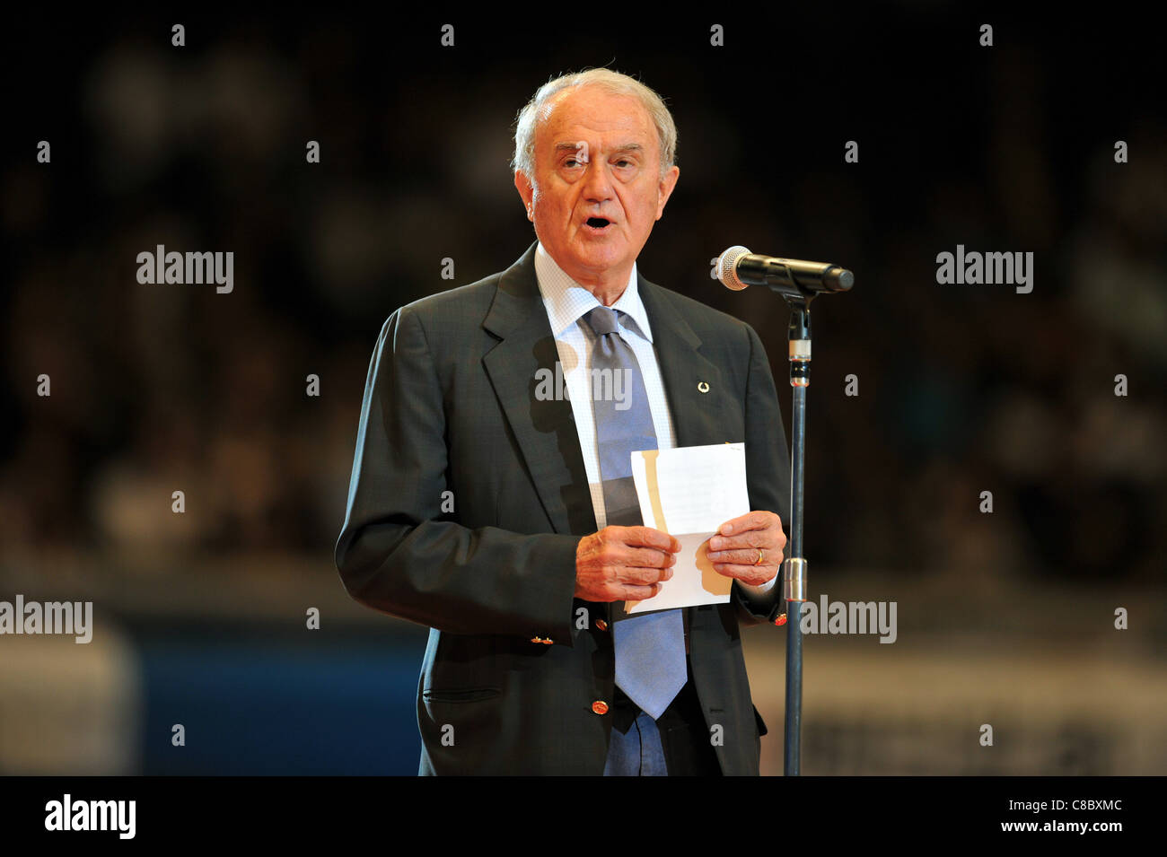 Prof.Bruno Grandi President of FIG gives a speech during the open ceremony of Artistic Gymnastics Championships Tokyo 2011. Stock Photo