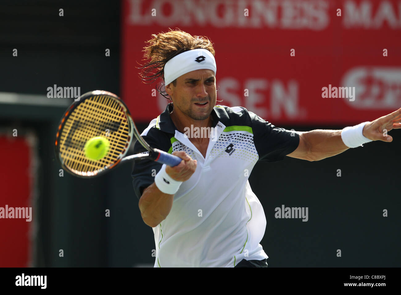 David Ferrer (ESP) plays during the Rakuten Japan Open Tennis Championships 2011. Stock Photo