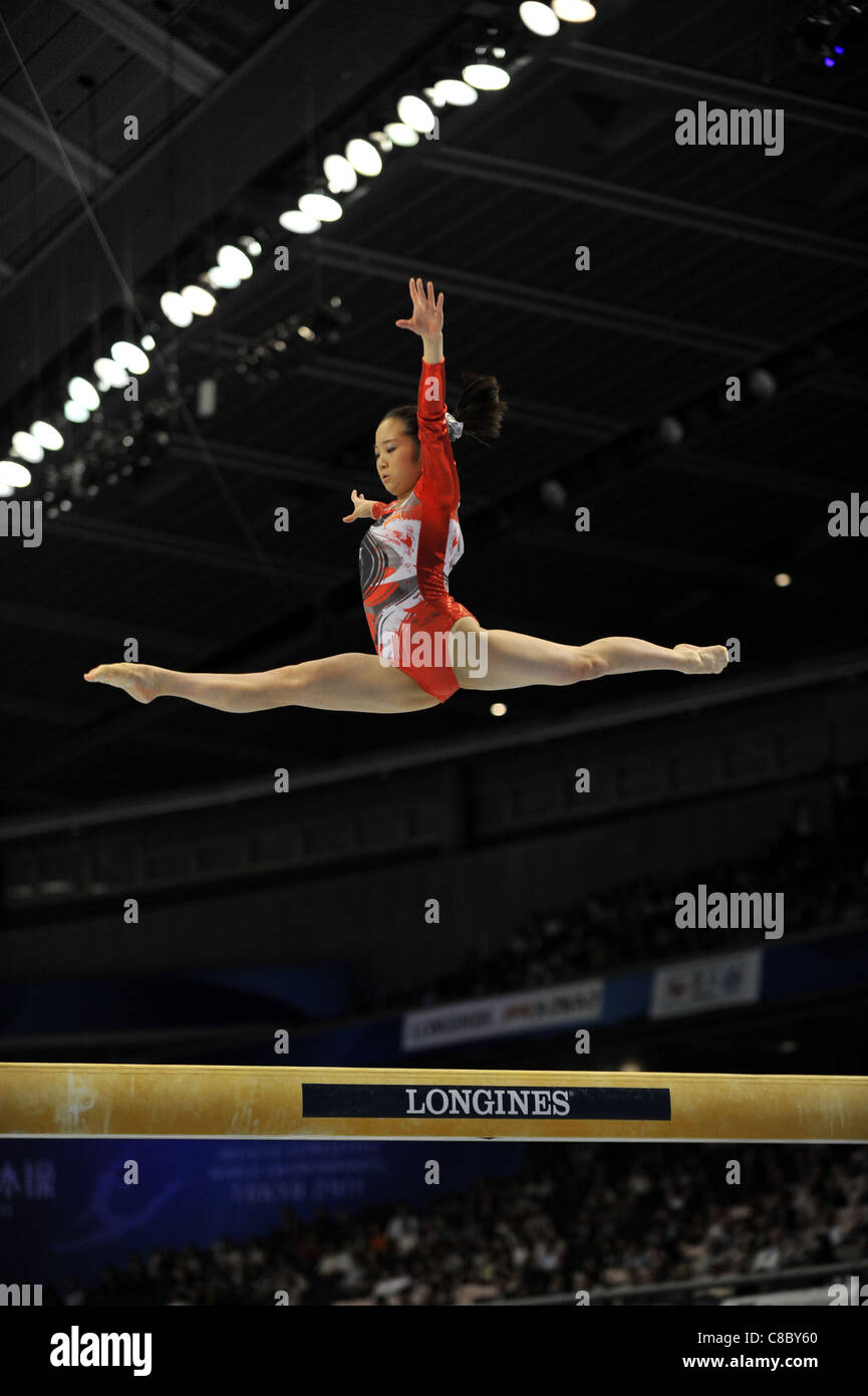 Koko Tsurumi (JPN) performs on the balance beam during the 2011 Artistic Gymnastics World Championships. Stock Photo