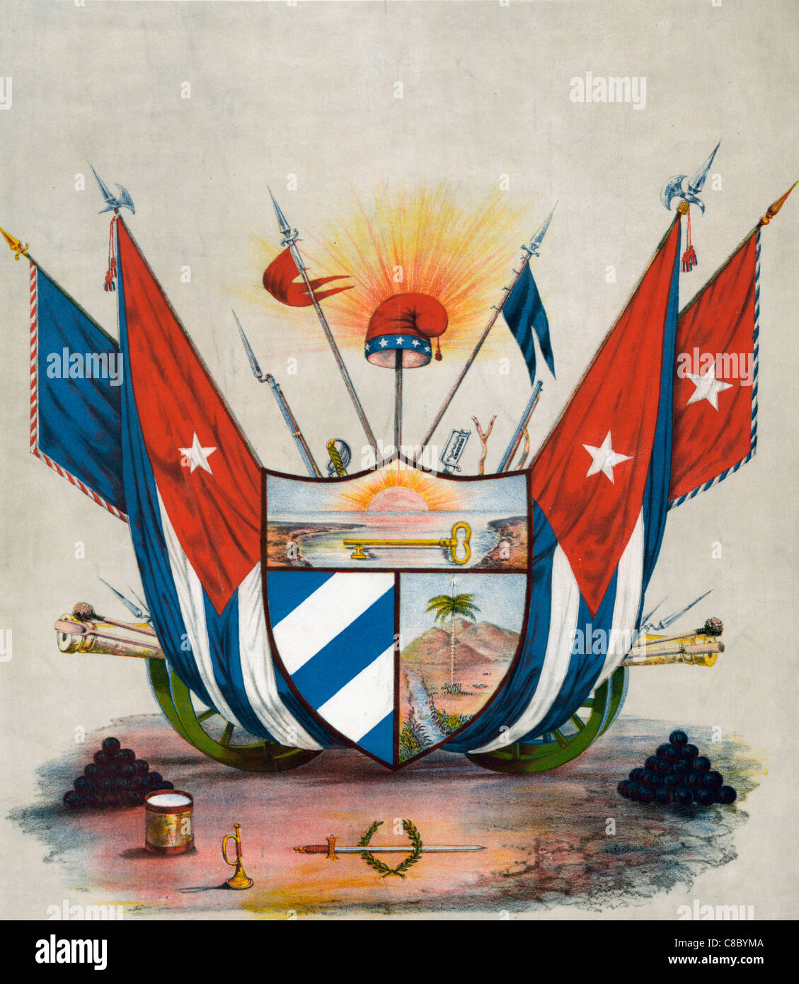 Arms of Cuba. Armas de Cuba Cuban Coat of Arms, 1869 Stock Photo