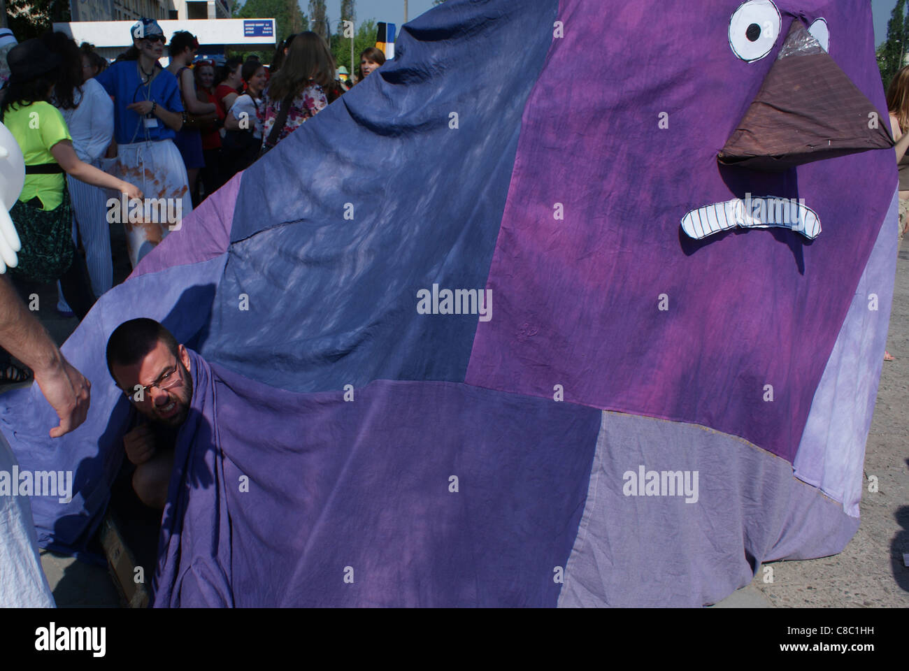 Student disguised as Groke, during Juwenalia Students Festival in Cracow, serial spring party. Stock Photo