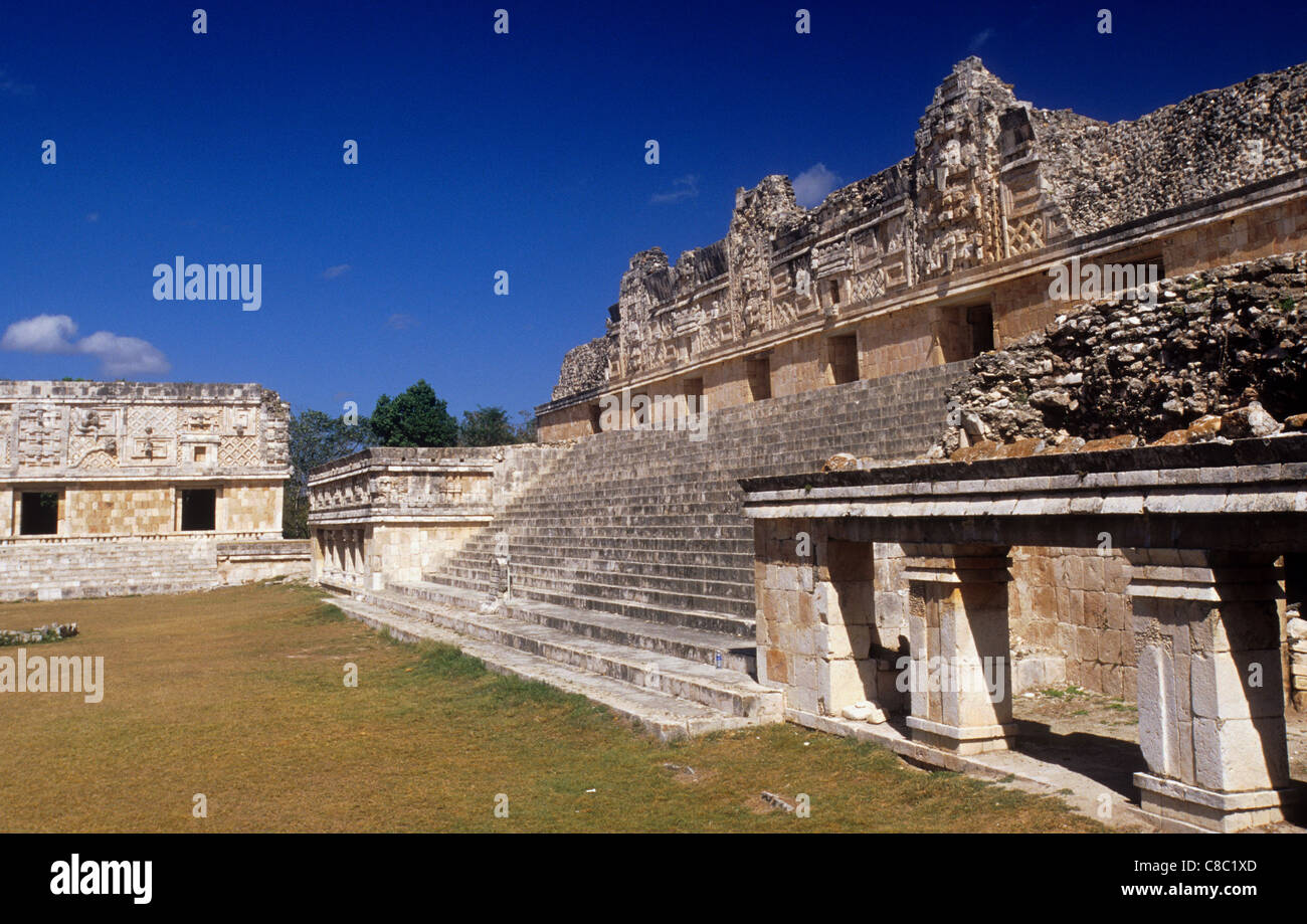 Part of the "Nunnery Quadrangle" at the Uxmal Mayan Site, Yucatan, Mexico Stock Photo