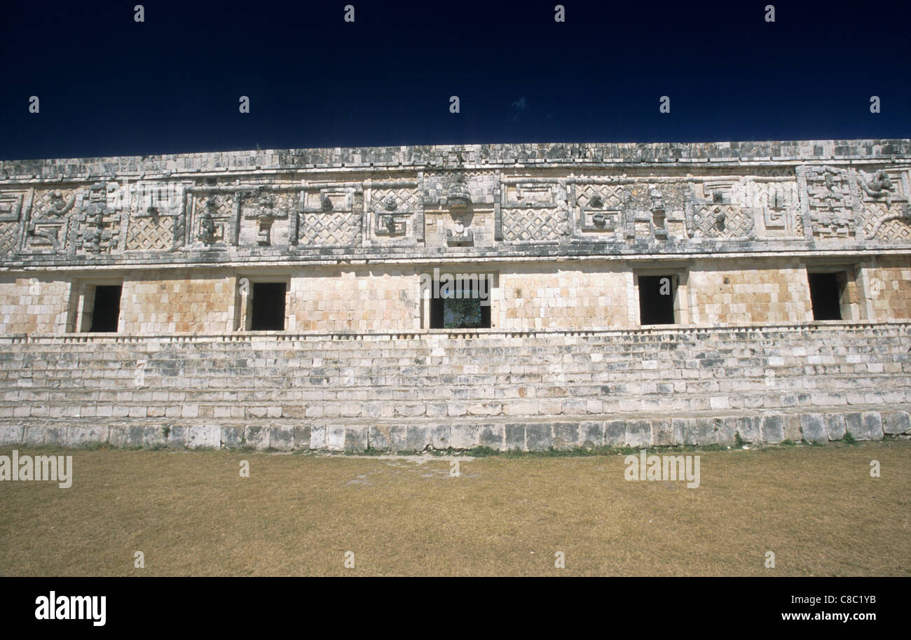 Part of the "Nunnery Quadrangle" at the Uxmal Mayan Site, Yucatan, Mexico Stock Photo