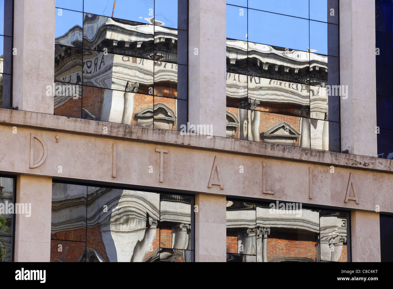 Reflections in the windows of Italy's National Bank, Banca D'Italia on ...