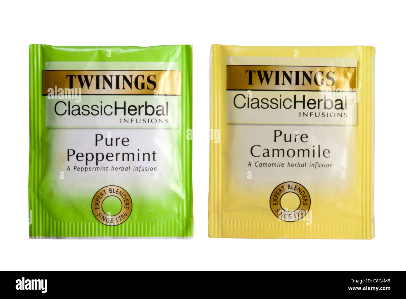 Twinings pure peppermint and pure camomile Tea Bag Stock Photo