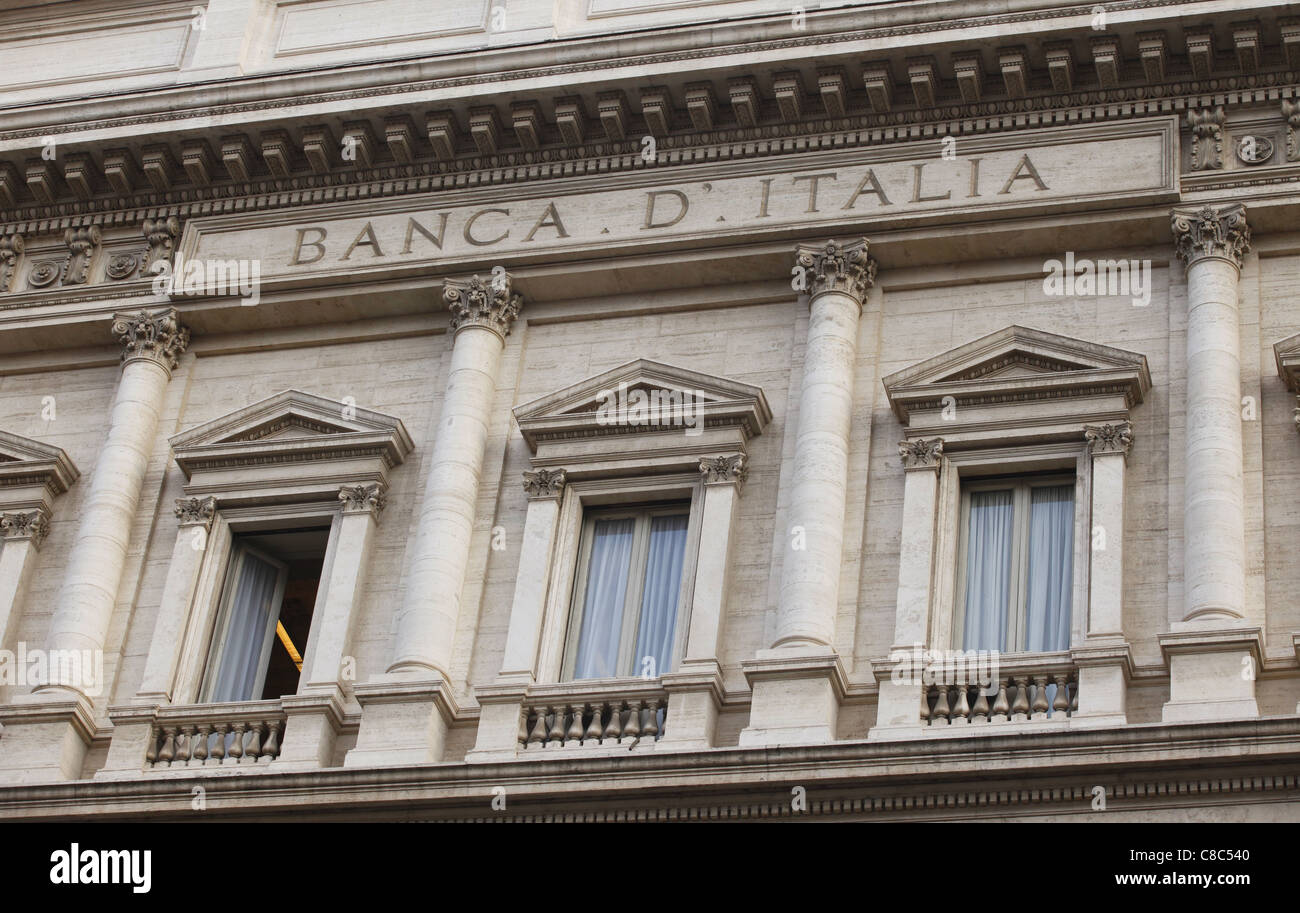 Italy's national bank, the Banca D'Italia building on Via Nazionale in Rome, Italy. Stock Photo