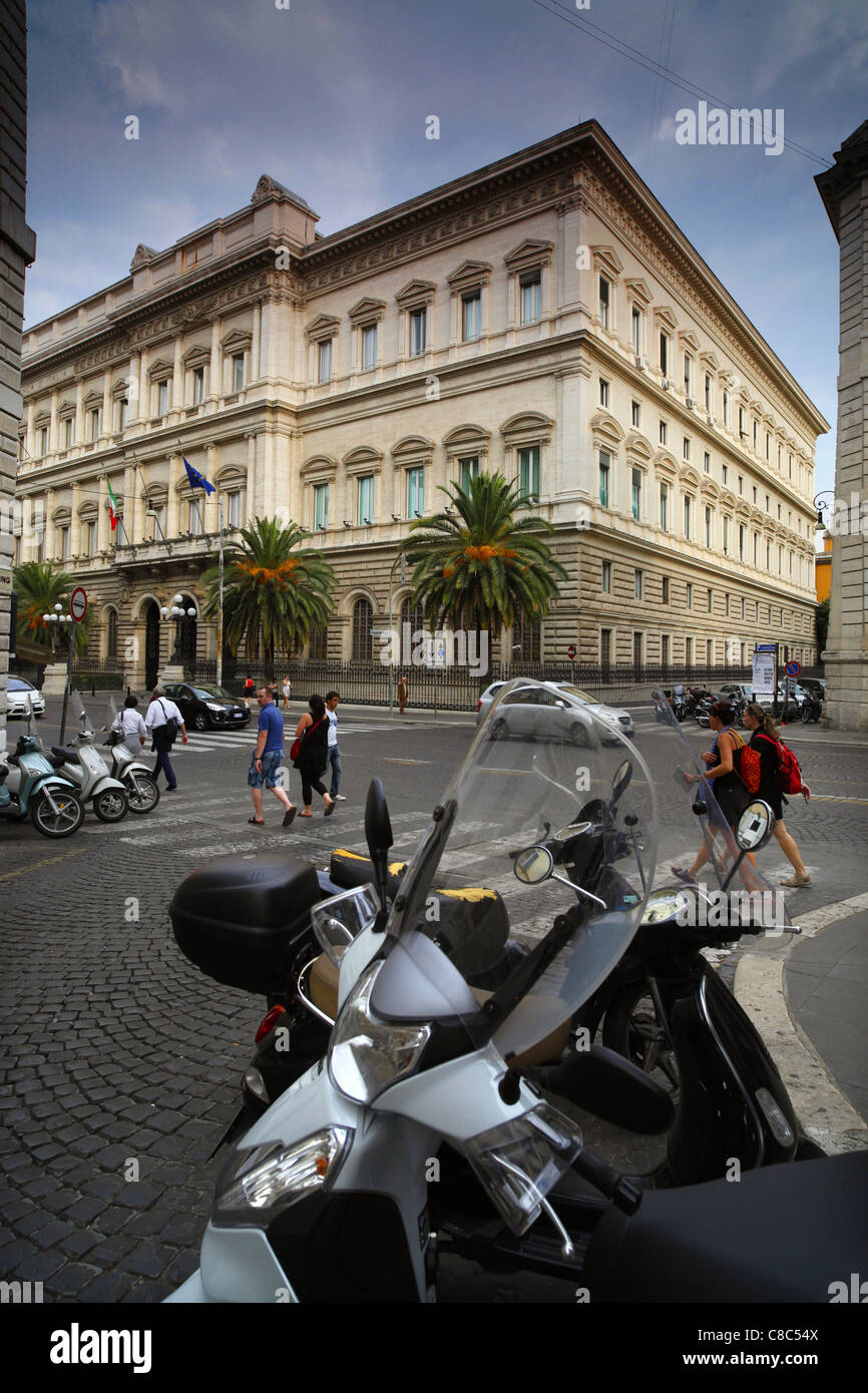 Italy's national bank, the Banca D'Italia building on Via Nazionale in Rome, Italy. Stock Photo