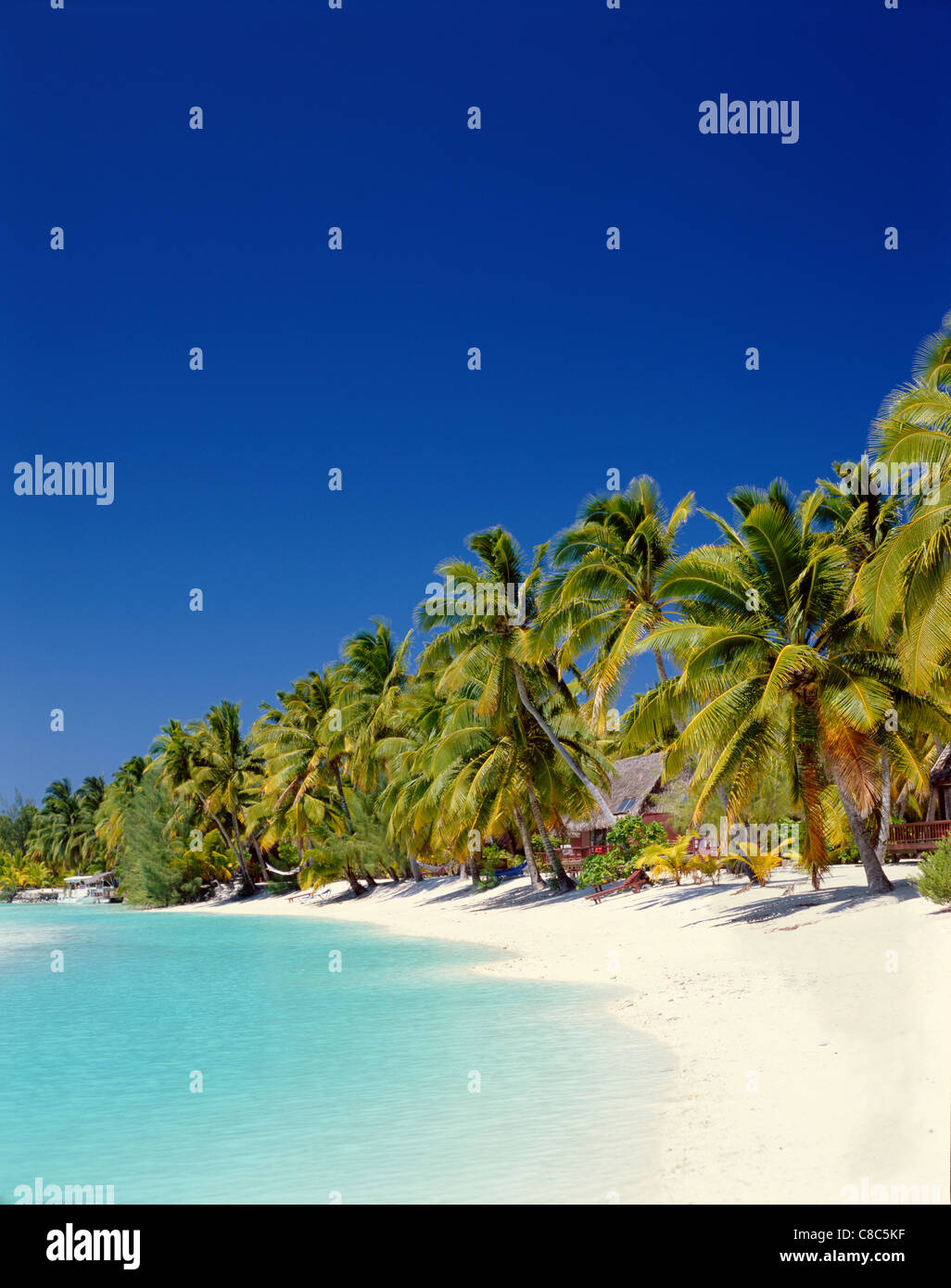 Atoll, Palm Trees & Tropical Beach, Aitutaki Island, Cook Islands, Polynesia Stock Photo