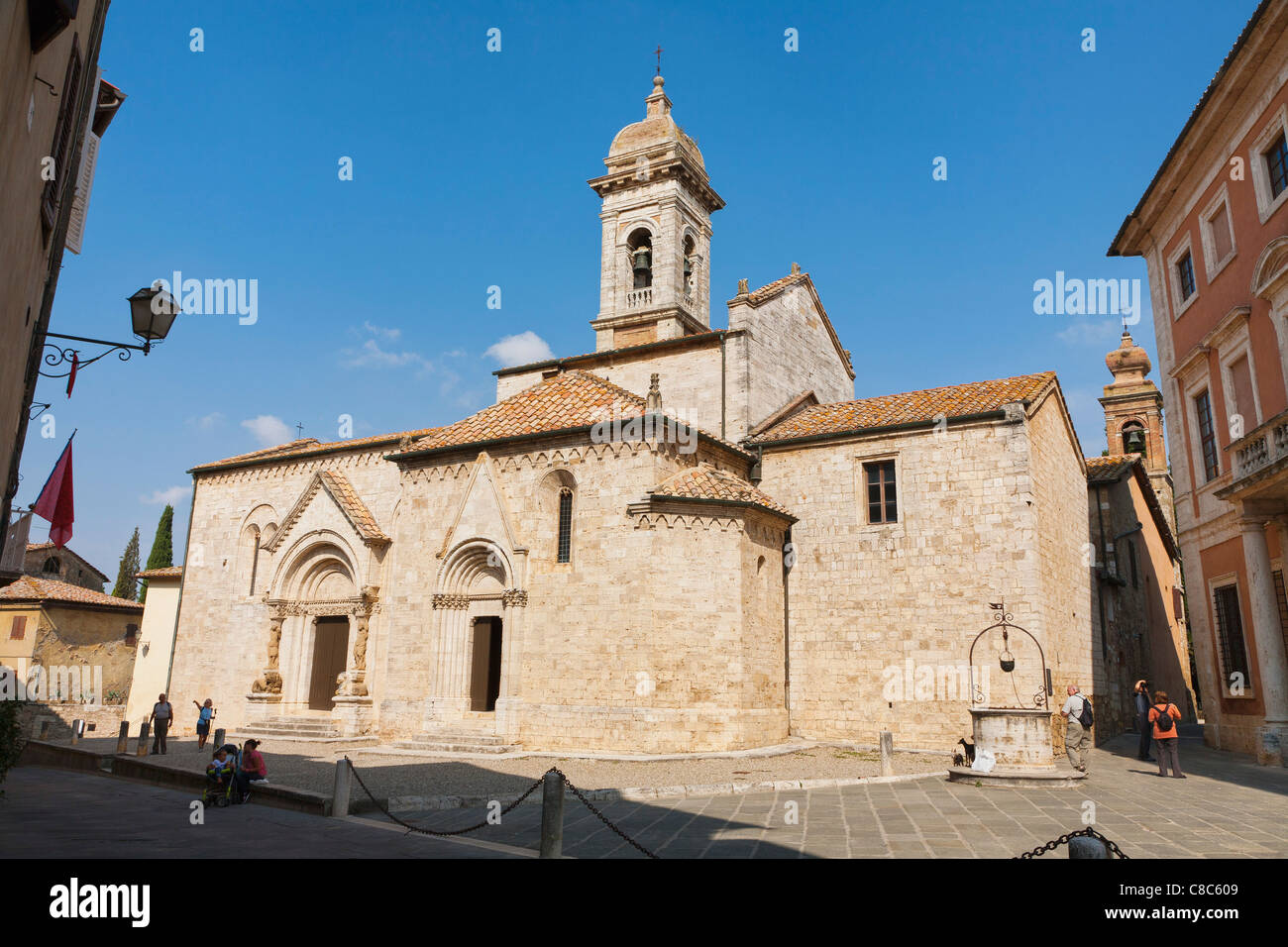 Collegiate Church in San Quirico, Val D'Orcia, Tuscany, Italy Stock Photo