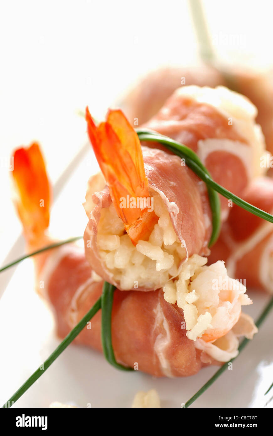 rice and parma ham spring rolls Stock Photo - Alamy