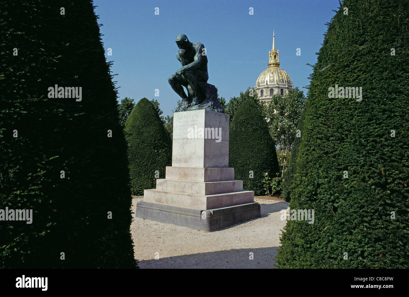 Paris. France. The Thinker, sculpture by Rodin in the garden of Musee