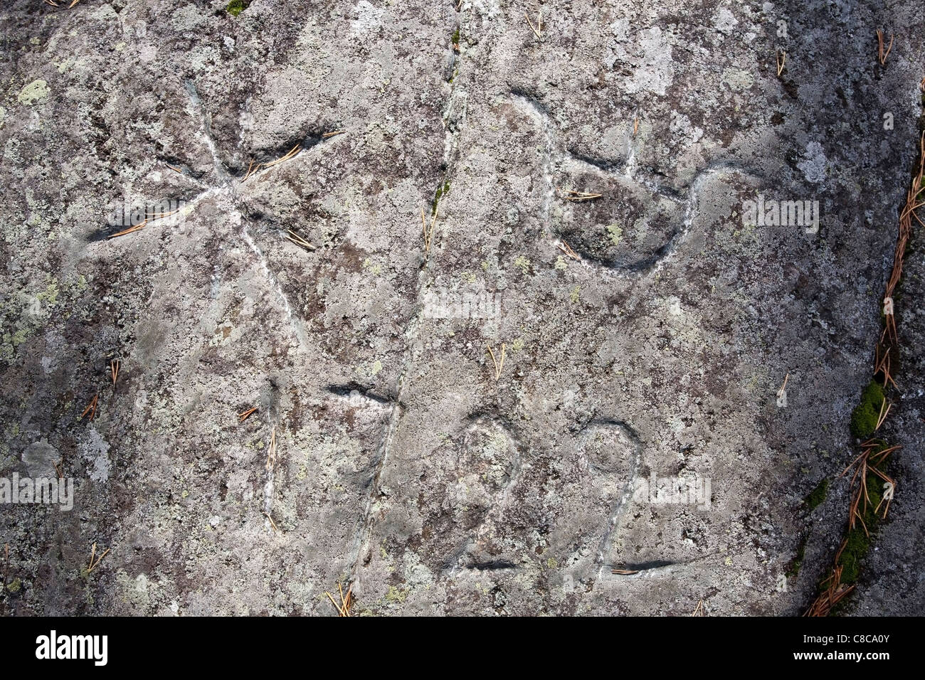 Year of 1722 carved in stone at Haukkavuori hill Rautjärvi Finland Europe Stock Photo