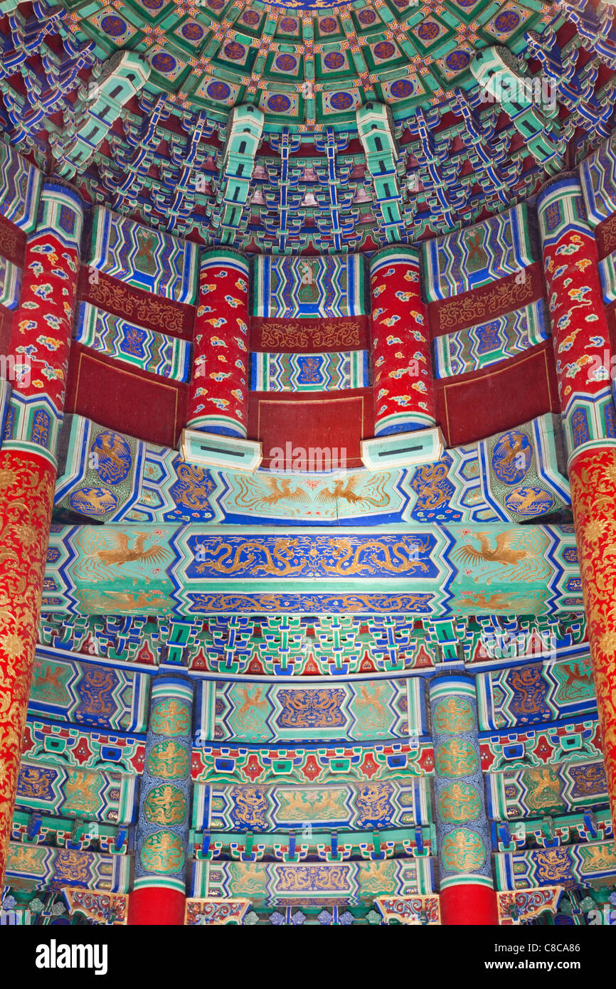 China, Beijing, Temple of Heaven or Tiantan, Interior of the Hall of Prayer for Good Harvests Stock Photo