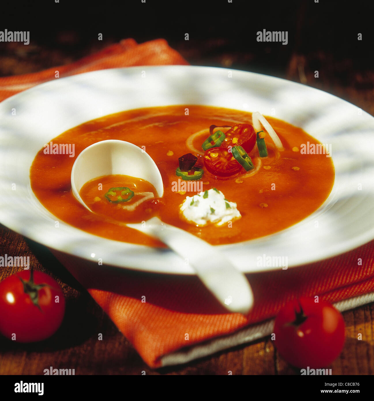 Spicy tomato and pepper soup Stock Photo