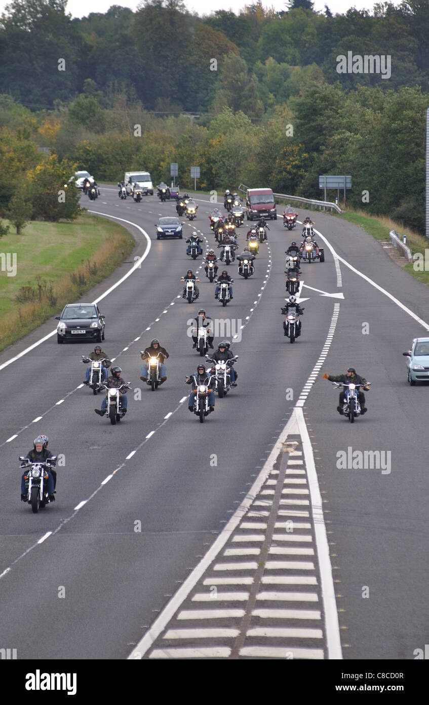 Motorcycle Action Group (MAG) protest, M40 motorway, Warwickshire, UK 25th September 2011 Stock Photo