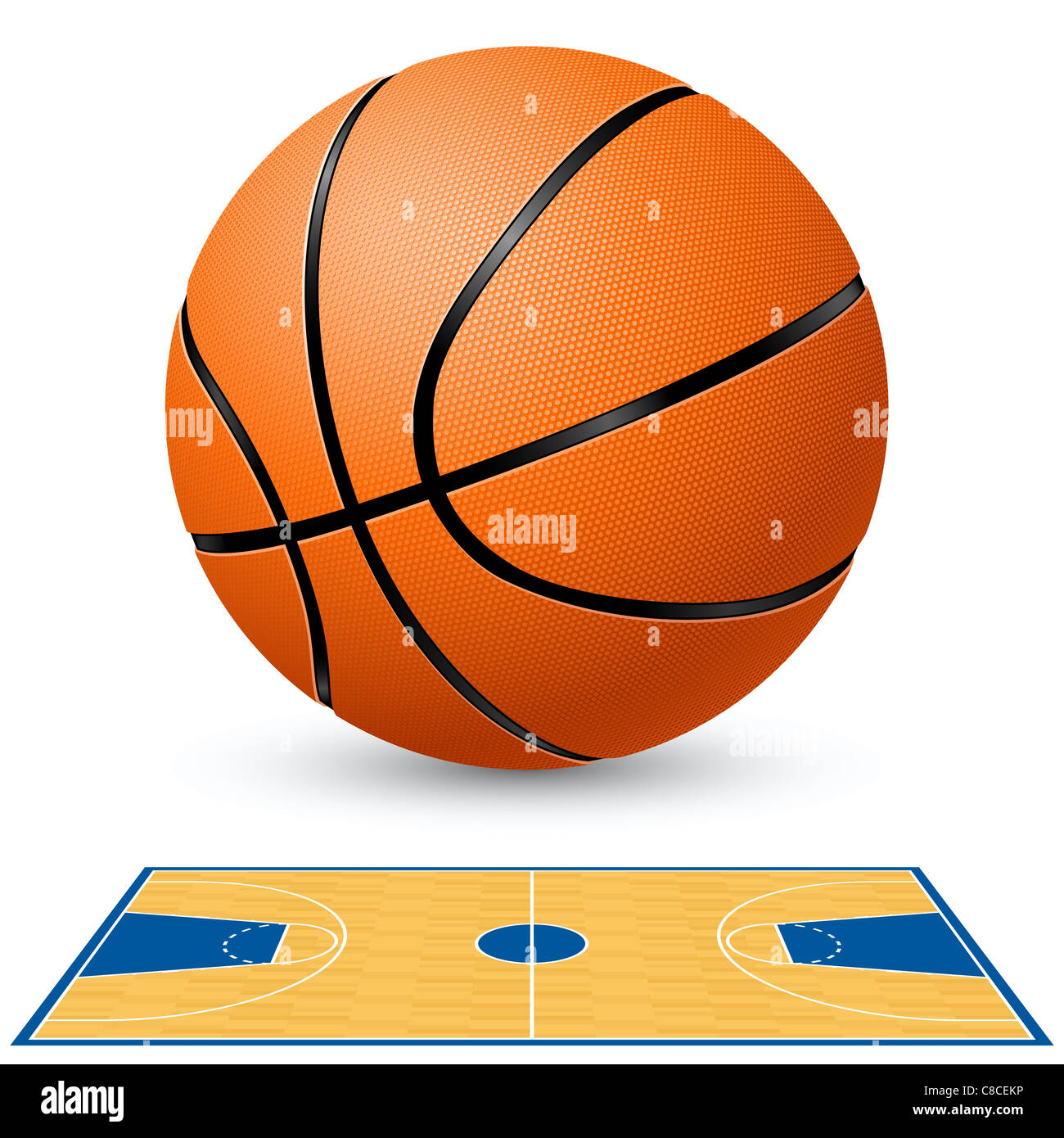 Basketball and basketball court floor plan. Illustration on white