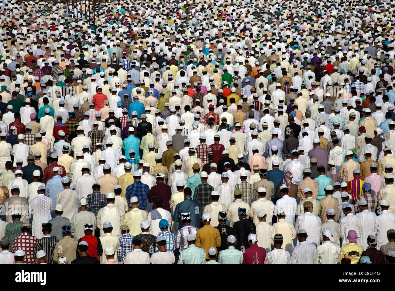 Muslim Devotees offer Eid-ul-fitr prayers at Jama Masjid (Grand Friday mosque) in Delhi. India Stock Photo