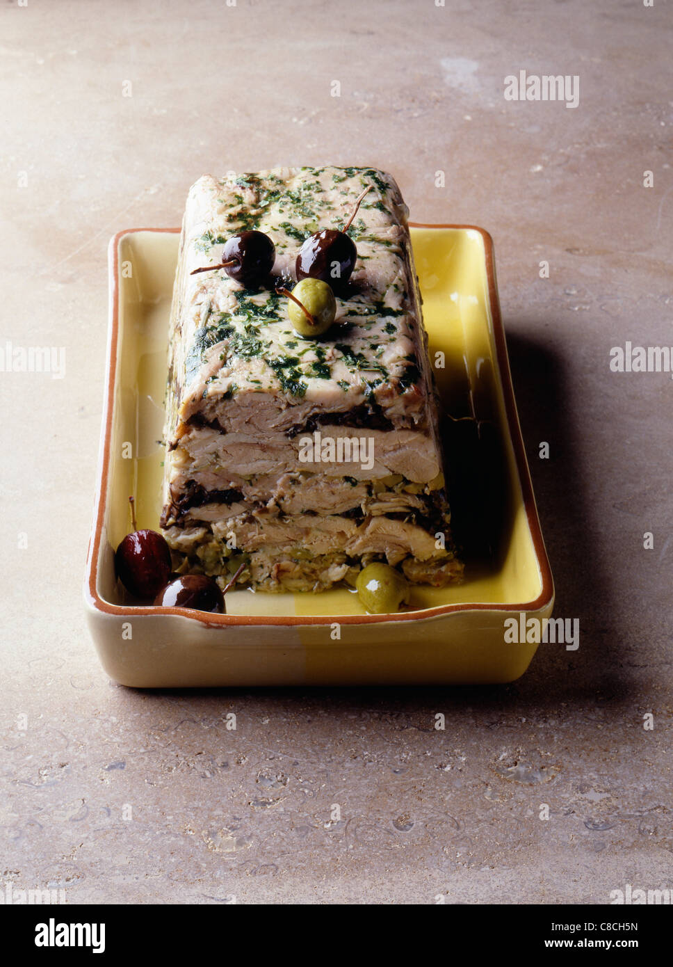 Rabbit ,green and black olive terrine Stock Photo Alamy