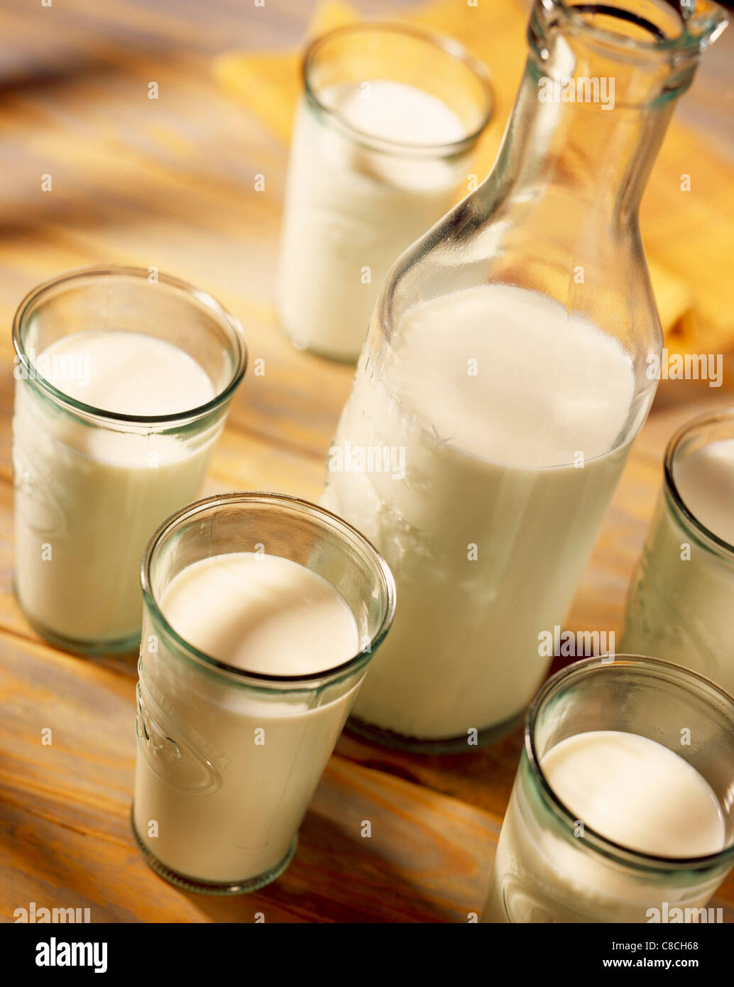 glasses of milk and bottle of milk Stock Photo
