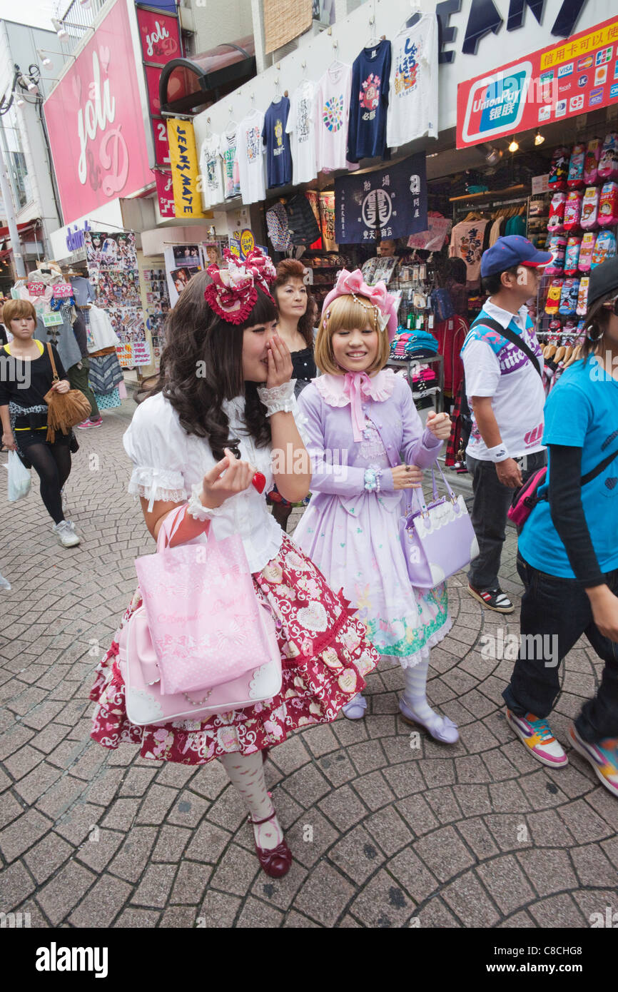 Japan,Tokyo,Harajuku,Takeshita Dori,Girls in Cosplay Costume Stock Photo