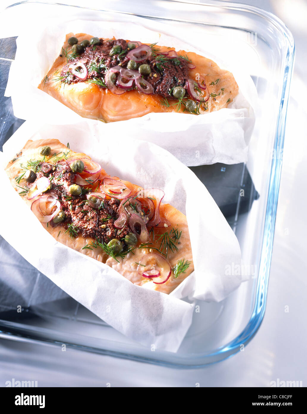 salmon papillote with tapenade Stock Photo Alamy